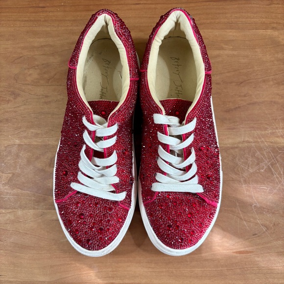 Blue by Betsey Johnson Sidny Red Rhinestone Embellished Platform Sneakers size 7 - Picture 16 of 16